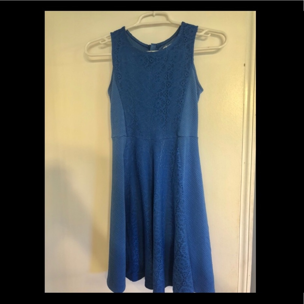 Aqua Blue Girls Dress with Lace Detail